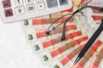3 cuban pesos convertibles bills fan and calculator with glasses and pen. Business loan or tax...