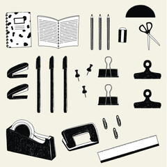 モノクロな文房具の詰め合わせ