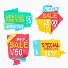 modern set of colorful sale labels and stickers promotion with flat abstract design