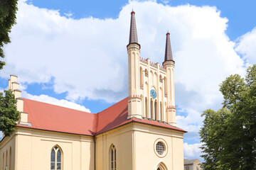 Evangelical cruciform church from the 18th century of Joachimsthal in federal state Brandenburg - Germany