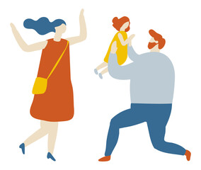 Parents With Child Flat Character Vector. Happy Family 