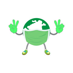 Earth Masker Fight Virus illustration Vector Mask. Stop Covid-19. Corono. Banner, Flayer, Stiker, Background