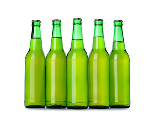 Green bottles with beer isolated on white