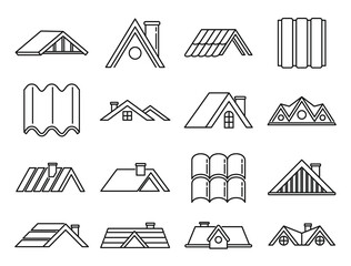 House roof icons set. Outline set of house roof vector icons for web design isolated on white background - obrazy, fototapety, plakaty