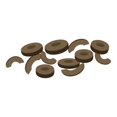 Cutted black olive icon. Cartoon of cutted black olive vector icon for web design isolated on white background