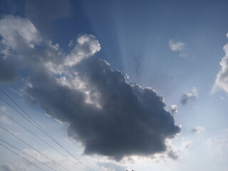 beautiful image of blue sky and lighting of sun on white clouds