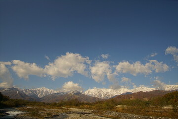 mountain landscape with clouds in Japanese alps