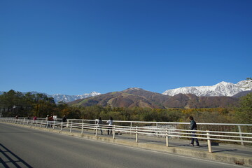 typical mountain landscape of Japanese alps in Hakuba at early Autumn