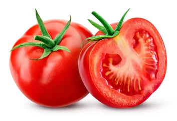 Foto op Canvas Tomatoes isolate on white background. Tomato half isolated. Tomatoes side view. Whole, cut, slice tomatoes. Clipping path. © Tim UR