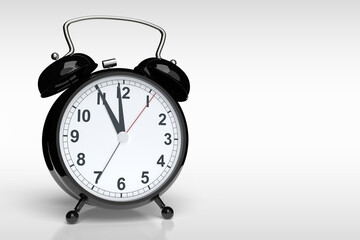 Abstract alarm clock against a grey background with copyspace. 3D rendering