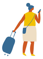 Trip Flat Vector. Woman People with baggage in airport