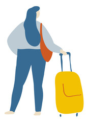 Trip Flat Vector. Woman People with baggage in airport