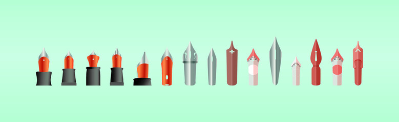 a set of fountain pen nib. isolated on tosca background