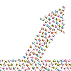 A group of people in the shape of an arrow. Top view. Crowded people vector arrow symbol. View from above. Way to success business concept. 