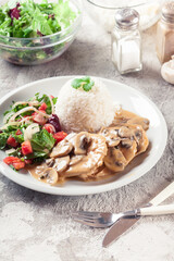 Chicken escalopes with champignion in creamy sauce