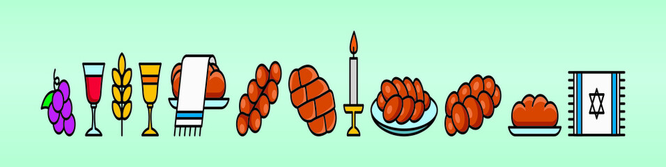 Shabbat candles, kiddush cup and challah. vector illustration