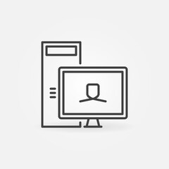 Desktop Computer or PC outline vector concept minimal icon or design element