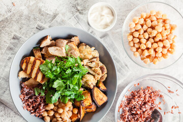 Buddha bowl lunch with chicken and other