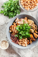 Buddha bowl lunch with chicken and other
