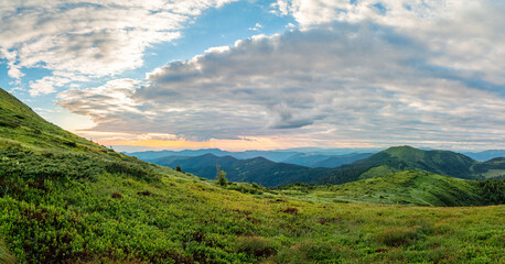 Fototapeta na wymiar Colorful landscape at sunset in the mountains, scenic wild nature, Carpathians