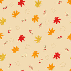 Fototapeta na wymiar Vector - Abstract seamless pattern red, yellow, orange Maple leaves. Autumn.