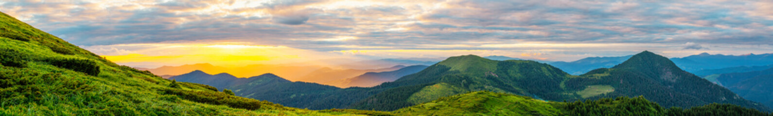 Colorful landscape at sunset in the mountains, scenic wild nature panorama, Carpathians