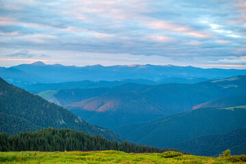 Colorful landscape at sunset in the mountains, scenic wild nature, Carpathians