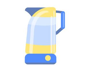 Electric kettle on a white background. Equipment for a cozy tea party. Vector illustration in flat style. Cartoon teapot in Blue and yellow.