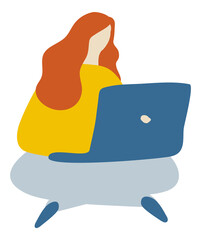 Girl sitting with laptop Flat Character Vector