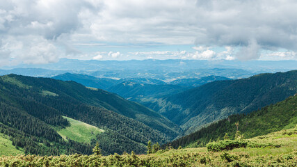 Fototapeta na wymiar Landscape of wild nature in the mountains, scenic highland Carpathians