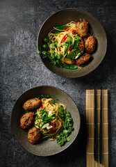 Fish meatballs with noodles