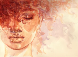 Fototapeten Afroamerikanerin. Illustration. Aquarellmalerei © Anna Ismagilova