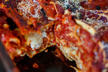 Pizza, pasta e rustici. Lasagna napoletana. Piatto di pasta tipico della tradizione italiana...