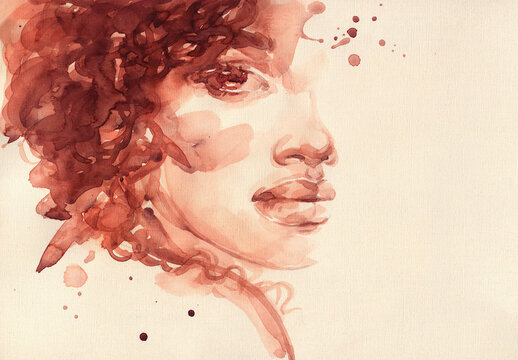 African American Woman. Illustration. Watercolor Painting
