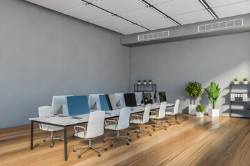 Modern grey open space office corner