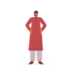 arabic man in traditional clothes arab male cartoon character standing pose full length isolated vector illustration