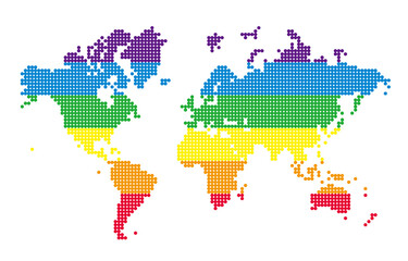 Colorful and fun world map, Atlantic, 6 colors