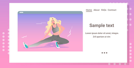 woman doing yoga fitness exercises online training healthy lifestyle concept web browser window horizontal copy space vector illustration