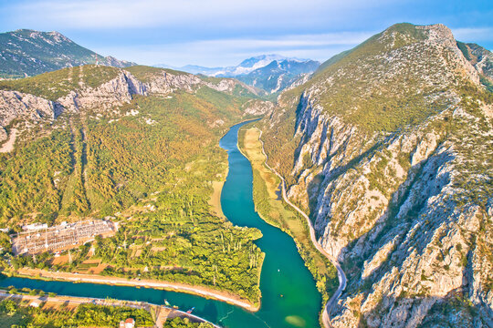 Cetina river canyon near Omis aerial view