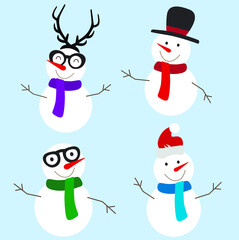 Funny snowman, character, vector illustration