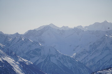 snow covered mountains in winter