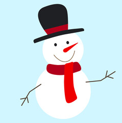 Funny snowman, character, vector illustration