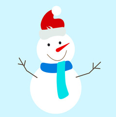 Funny snowman, character, vector illustration