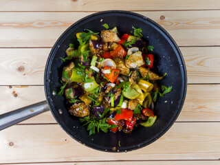 Chinese salad with eggplant. A bright, beautiful dish. Hot salad