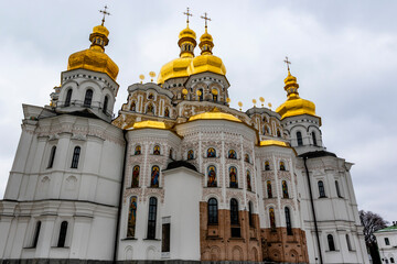 Fototapeta na wymiar Facade of the church inside of the Kiev Pechersk Lavra monastery, Ukraine, Europe