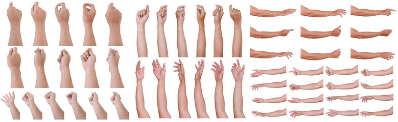  Male asian hand gestures isolated over the white background. Grab Round Thing with five fingers...