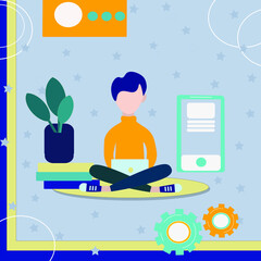 A man with a laptop working or chatting, earning money or studying. vector illustration for landing page, websites, posters. 