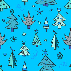 Christmas tree doodles seamless pattern