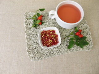 Red rosehip tea from seeds and hips