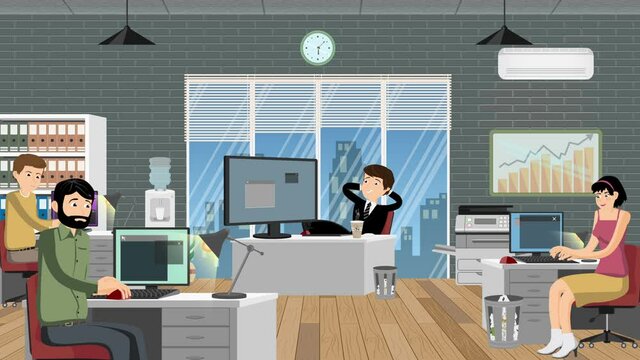 Office Manager Relaxed While His Employees Work Cartoon